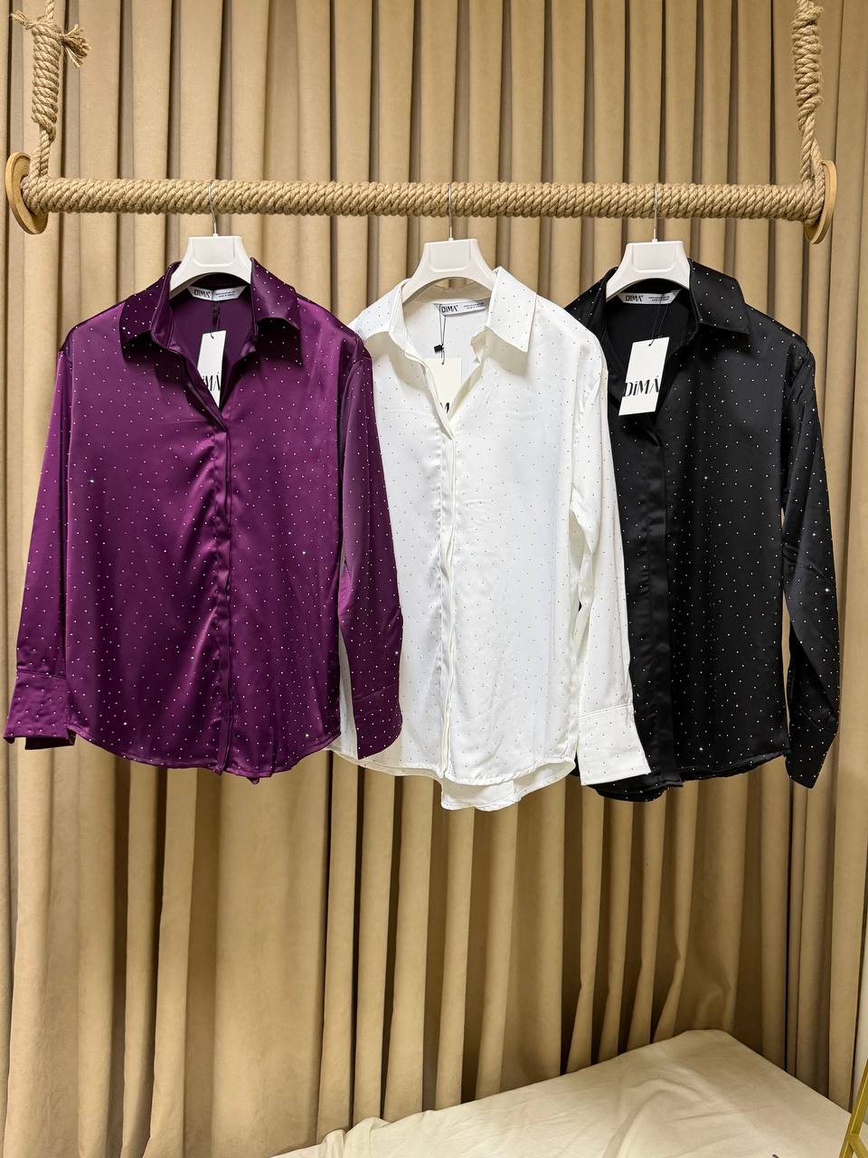 Taş Serpmeli Saten Gömlek