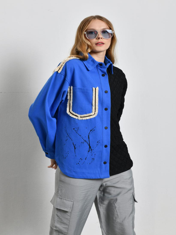 KAPÜTONE VE KADİFE PARÇALI GÖMLEK